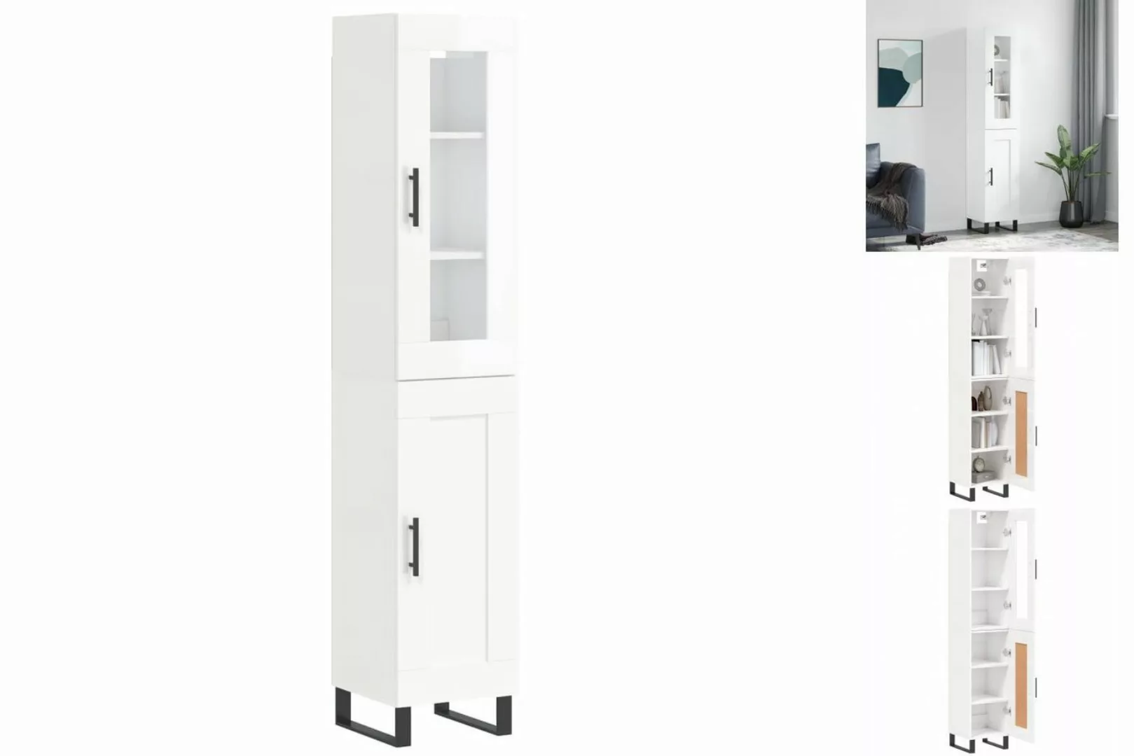 vidaXL Vitrine Highboard Hochglanz-Weiß 34,5x34x180 cm Spanplatte Glas Vitr günstig online kaufen