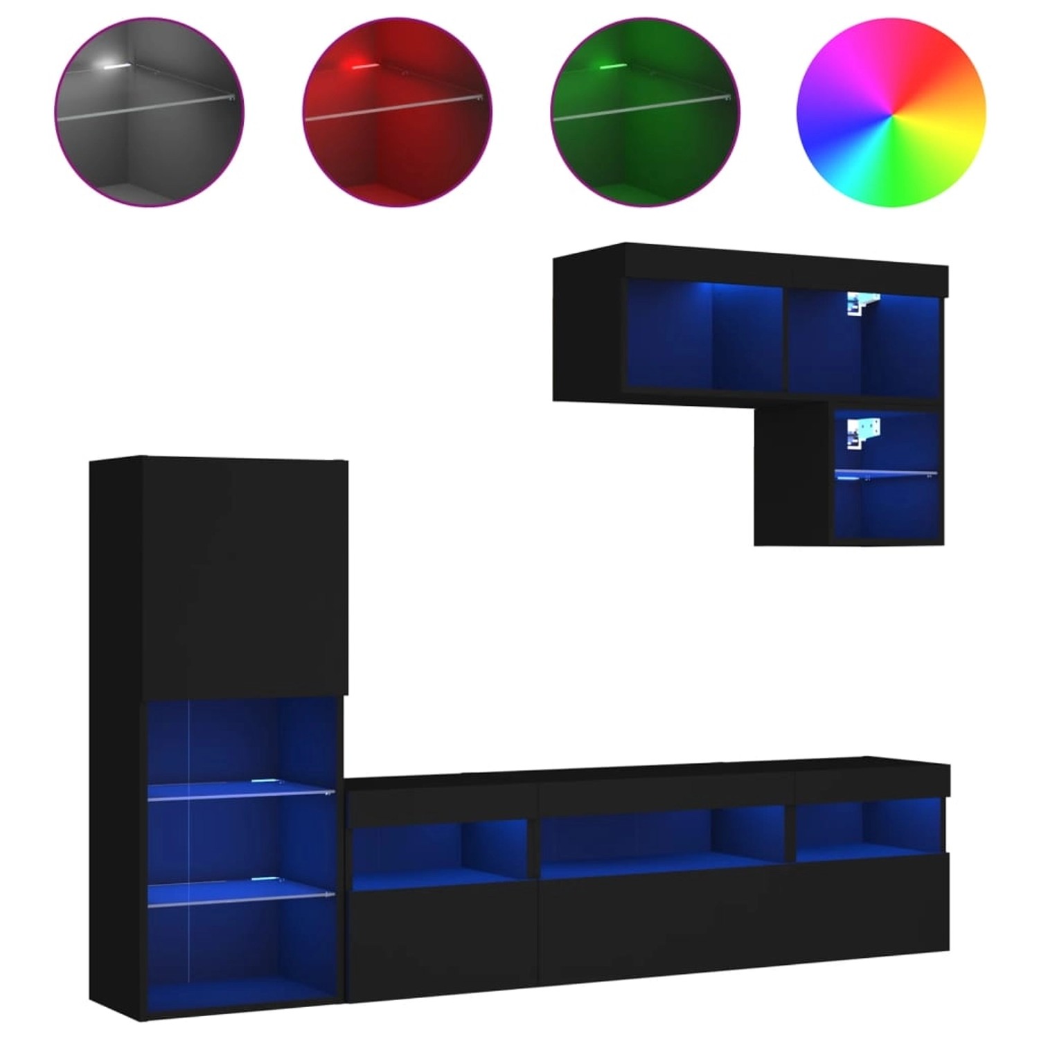 vidaXL 6-tlg. Wohnwand mit LED-Beleuchtung Schwarz Holzwerkstoff  Modell 5 günstig online kaufen