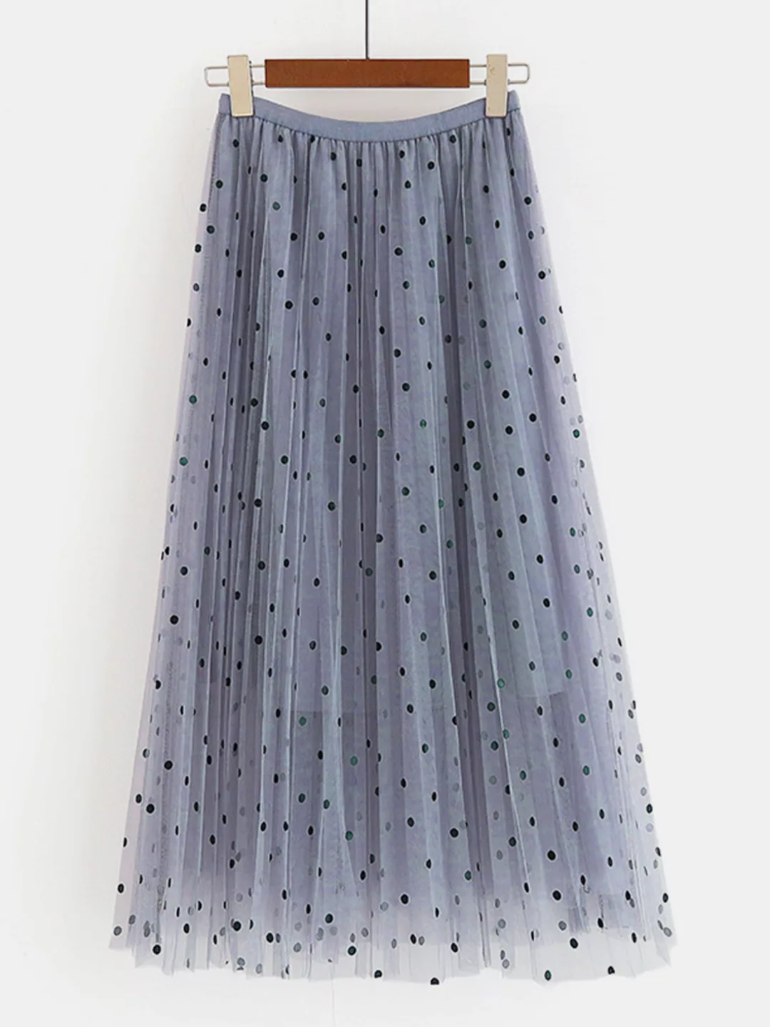 Polka Dot Print Gaze Elastischer Midi-Mesh-Plisseerock günstig online kaufen