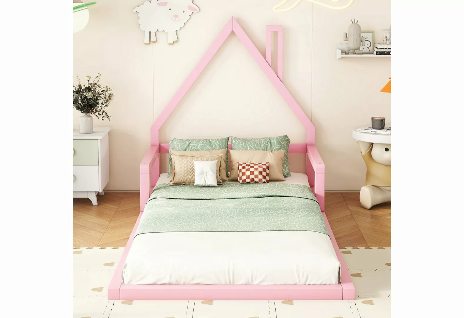 Flieks Massivholzbett, Kinderbett Hausbett Einzelbett 90x200cm Kiefernholz günstig online kaufen