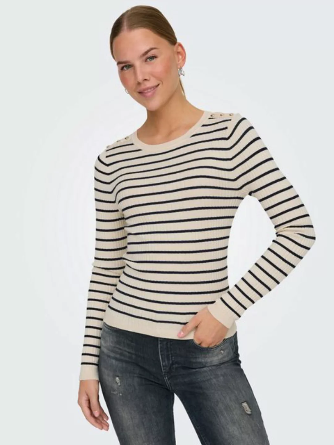 ONLY Strickpullover ONLMILA LS STRIPE BUTTON O-NECK CC KNT günstig online kaufen