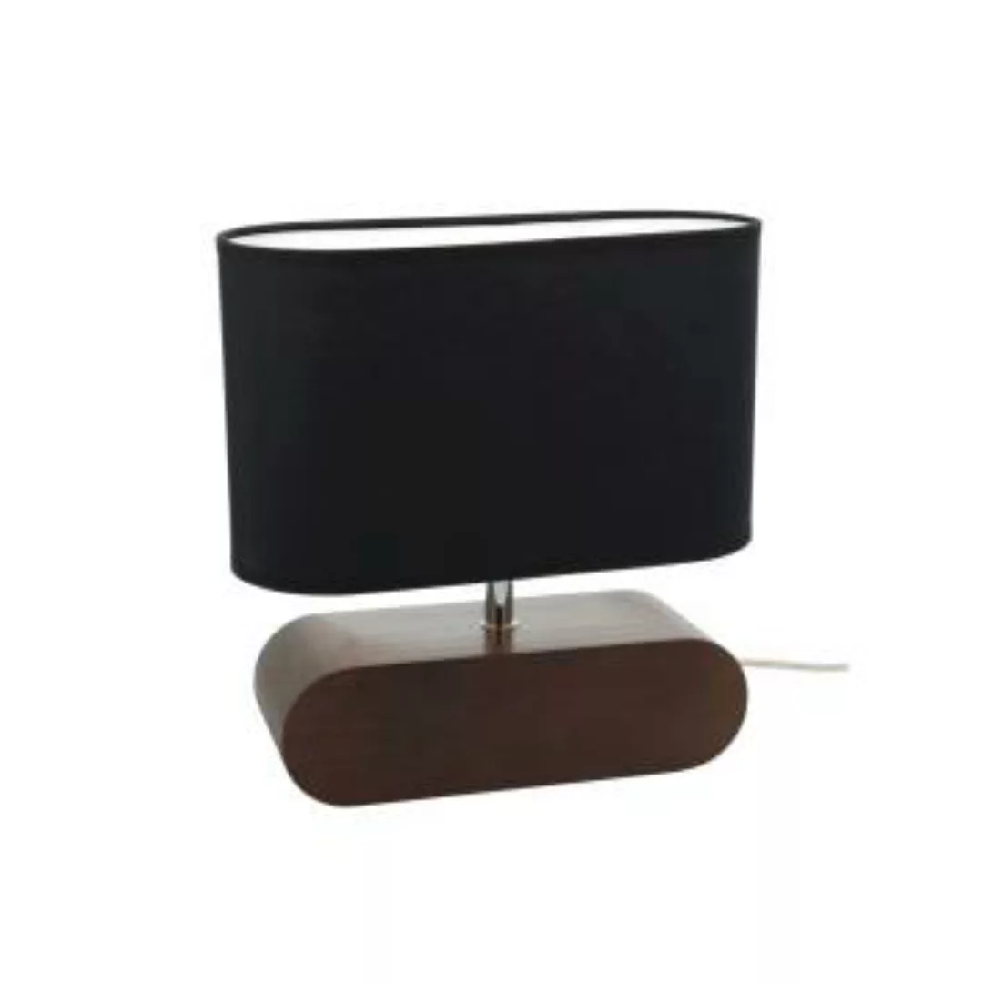 Schwarze Nachttischlampe Holz Stoff E27 wohnlich günstig online kaufen