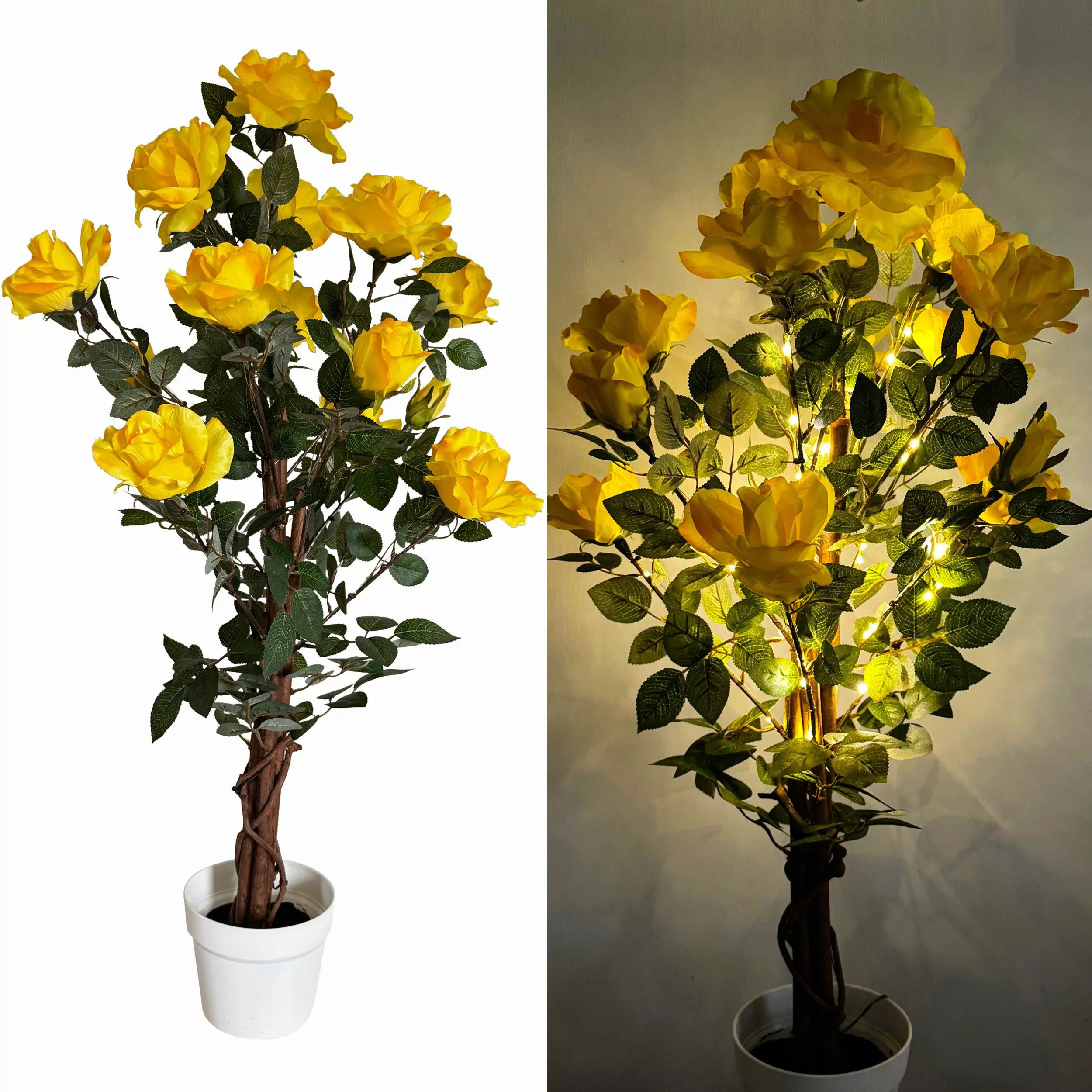 Kunstblume Rosenbaum mit LED-Lichterkette - Künstliche günstig online kaufen