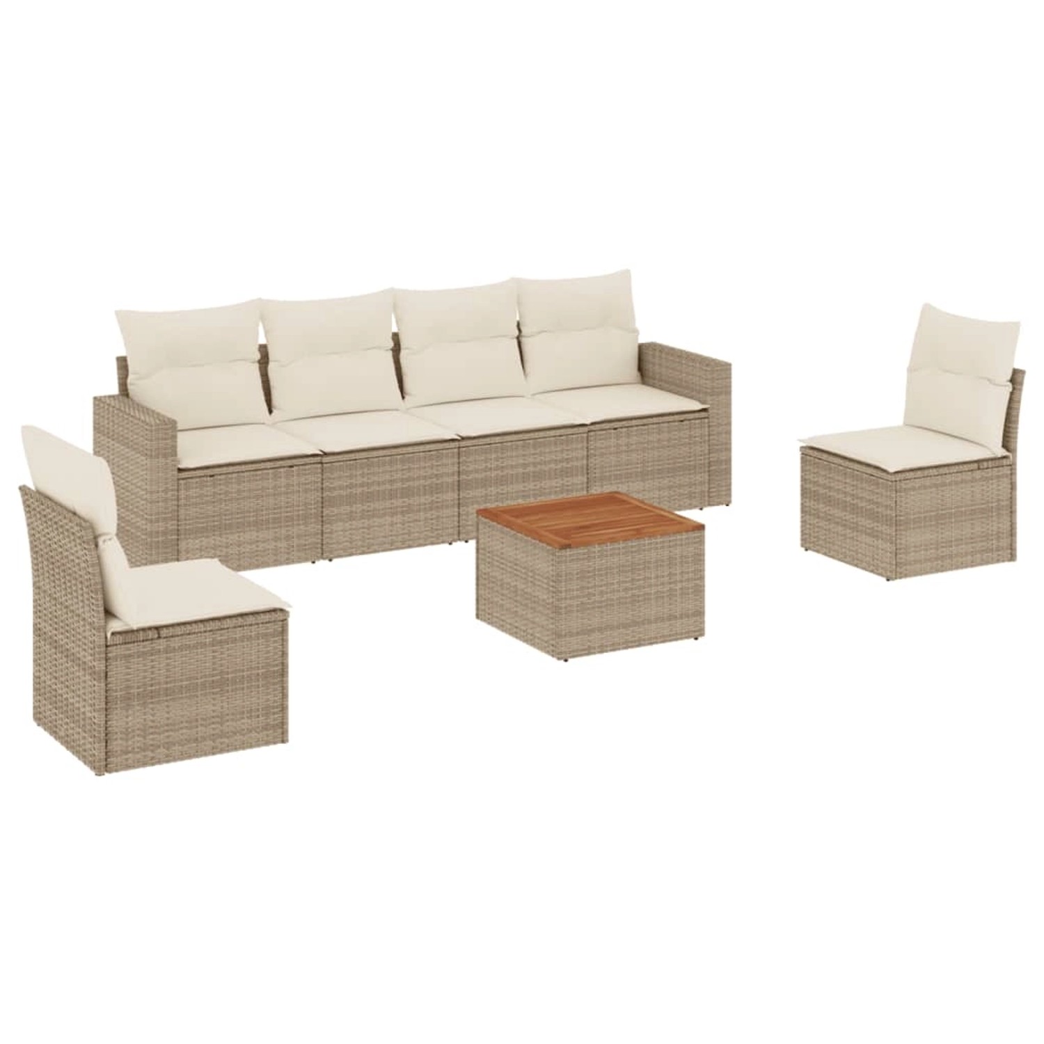 vidaXL 7-Tlg Garten-Sofagarnitur mit Kissen Beige Poly Rattan 3224070 günstig online kaufen