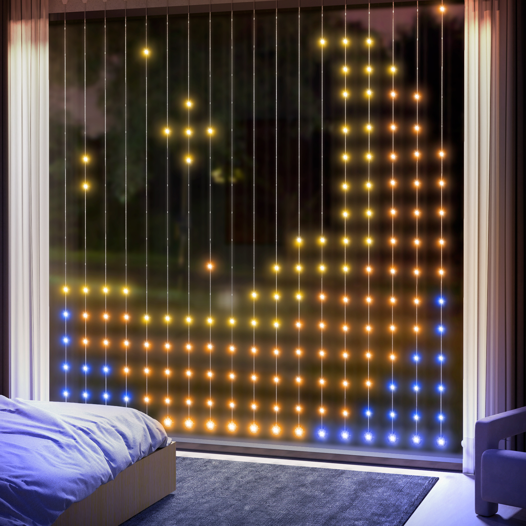 HOMCOM Lichterkette 3×3m 400 LEDs Lichtvorhang mit verstellbare Helligkeit günstig online kaufen