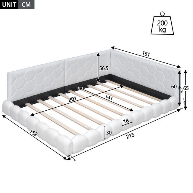 Flieks Polsterbett, LED Doppelbett Daybett Tagesbett Samt 140x200cm mit USB günstig online kaufen