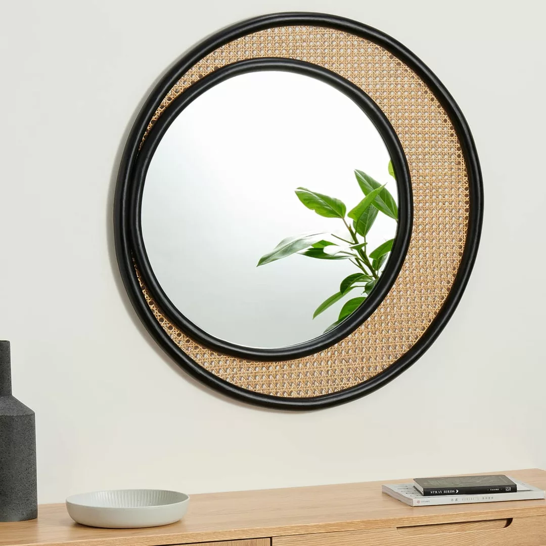 Coretta runder Wandspiegel (o 80 cm), Rattan und Schwarz - MADE.com günstig online kaufen