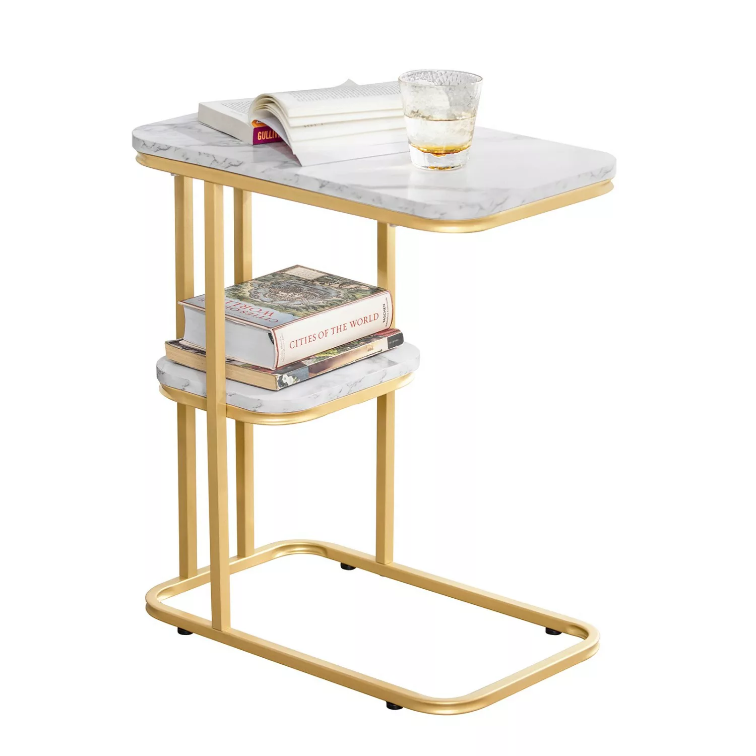 SoBuy® Beistelltisch mit 2 Ablagen, Sofatisch Kaffeetisch Pflegetisch gold günstig online kaufen