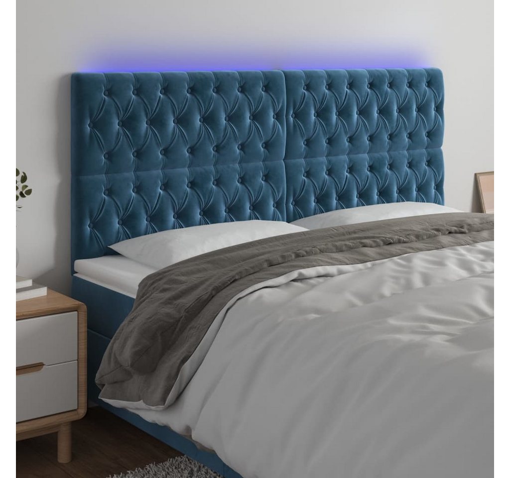 vidaXL Bett, LED Kopfteil Dunkelblau 180x7x118/128 cm Samt günstig online kaufen