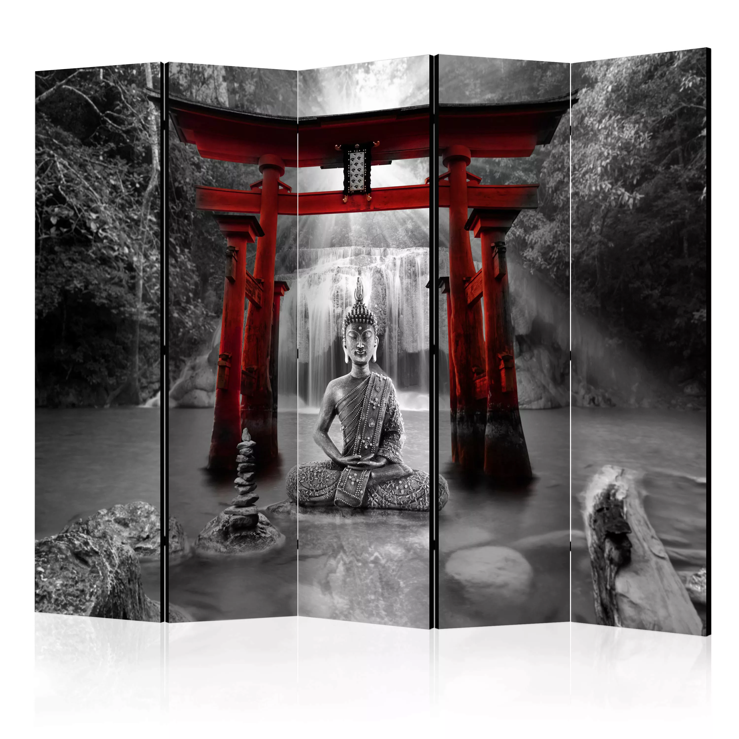 5-teiliges Paravent - Buddha Smile (red) Ii [room Dividers] günstig online kaufen