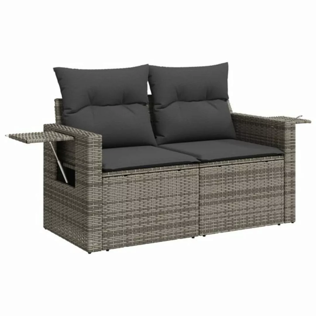 vidaXL Loungesofa Gartensofa 2-Sitzer mit Kissen Grau Poly Rattan, 1 Teile günstig online kaufen