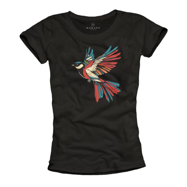 MAKAYA Print-Shirt Damen mit Vogelmotiv Kurzarm Top Frauen Oberteil Vogel L günstig online kaufen