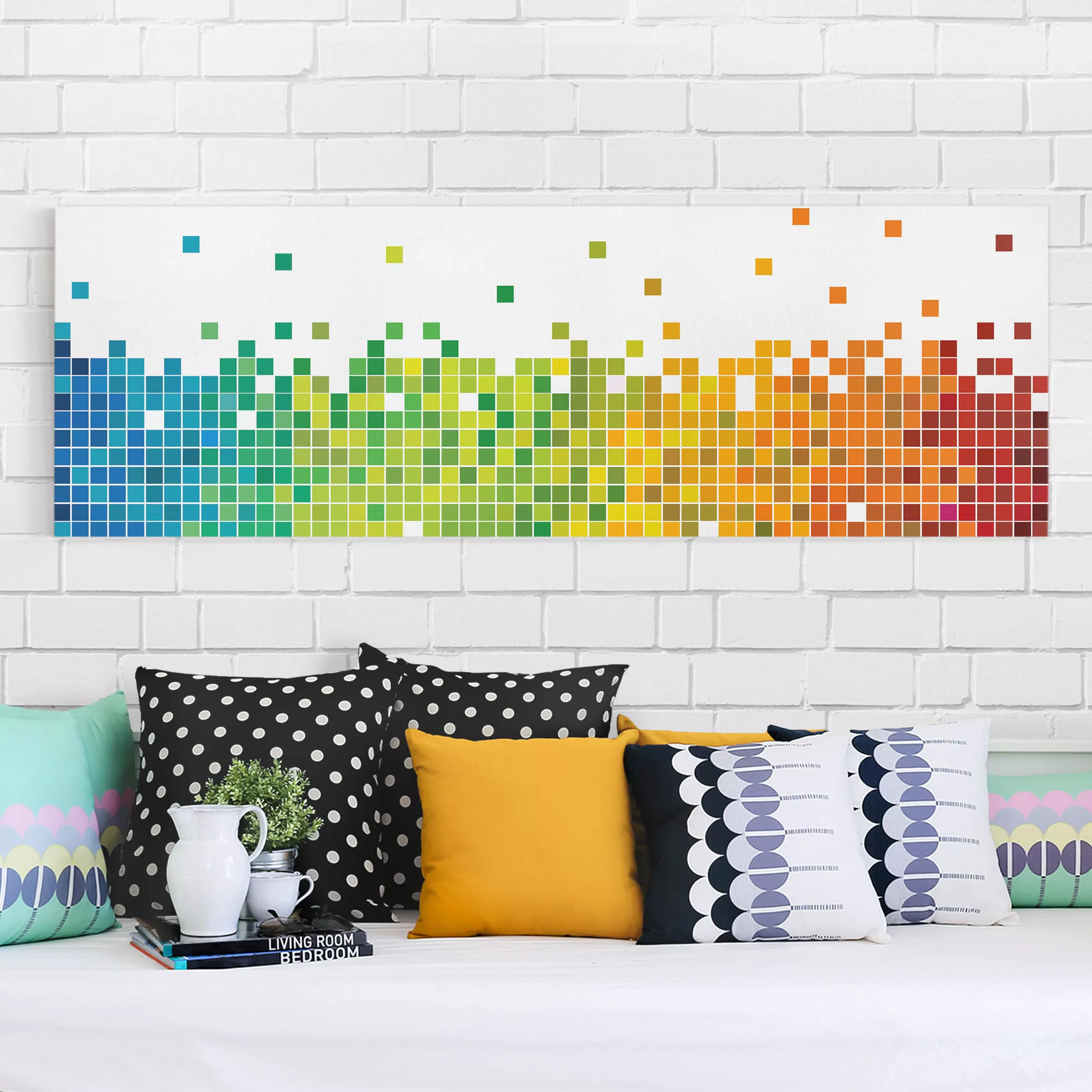 Leinwandbild Abstrakt - Panorama Pixel-Regenbogen günstig online kaufen