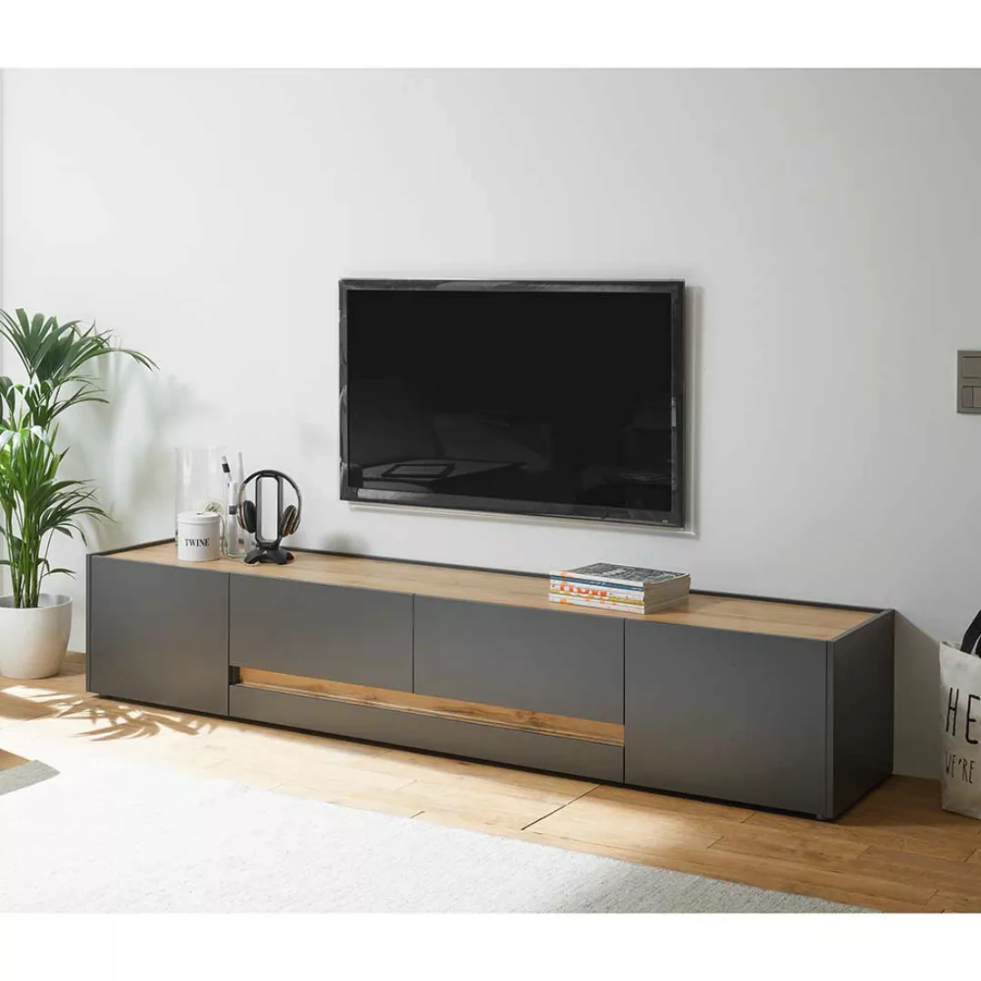 TV Lowboard in Anthrazit und Wildeiche Optik 220 cm breit günstig online kaufen