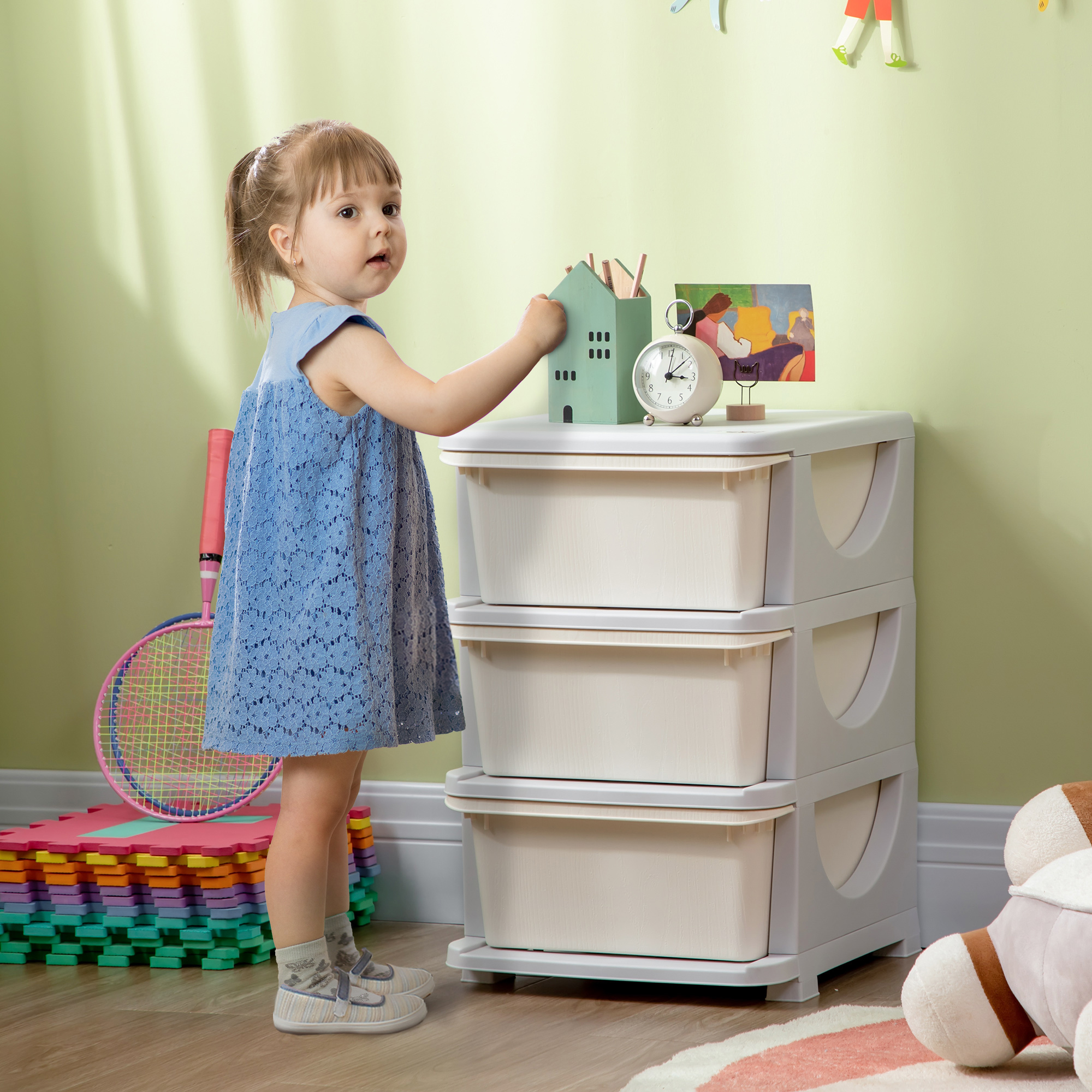 HOMCOM Schubladenschrank für Kinder mit Stauraum Aufbewahrungsboxen Spielze günstig online kaufen