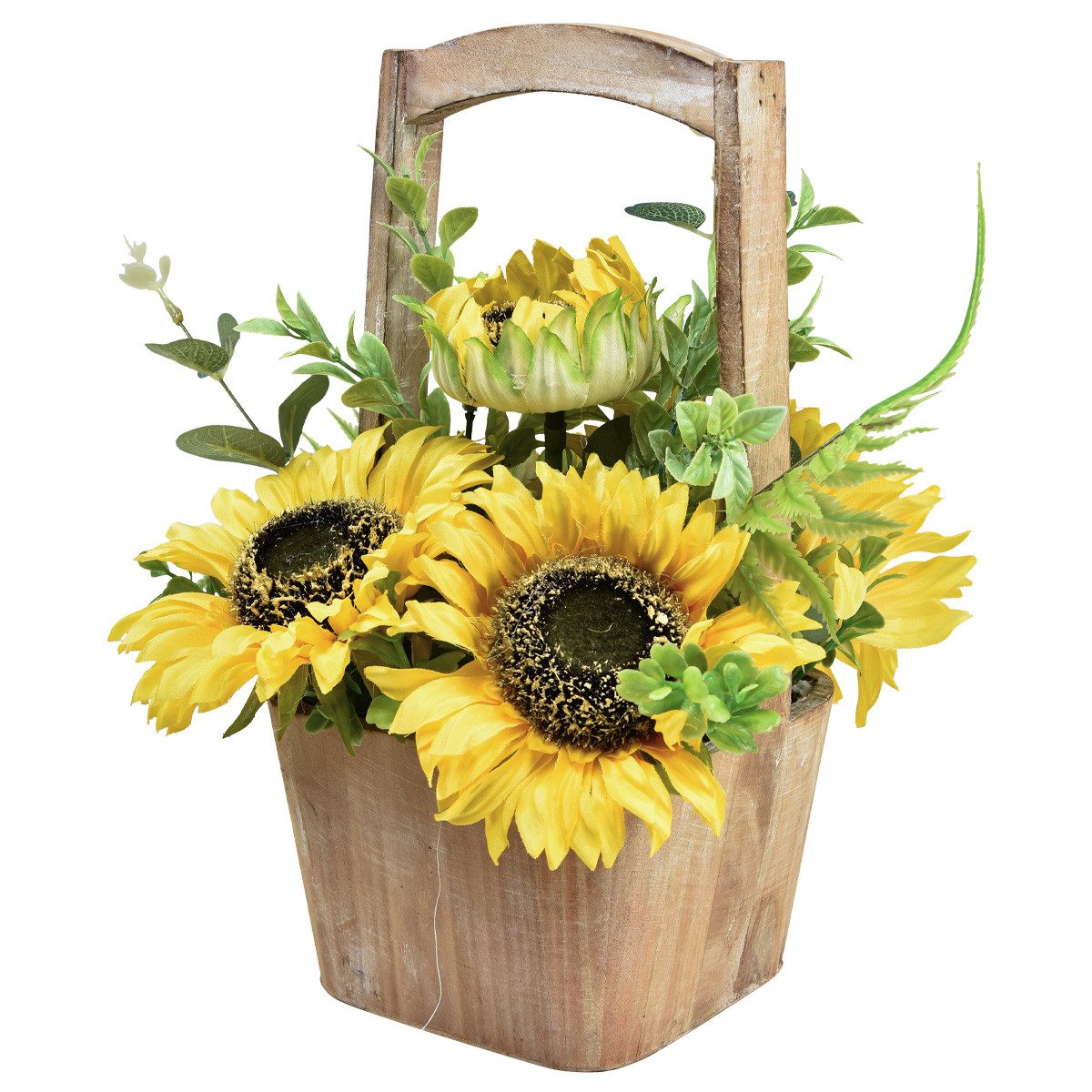 Kunstblume Sonnenblumen Blumengesteck künstlich im Holztopf, günstig online kaufen