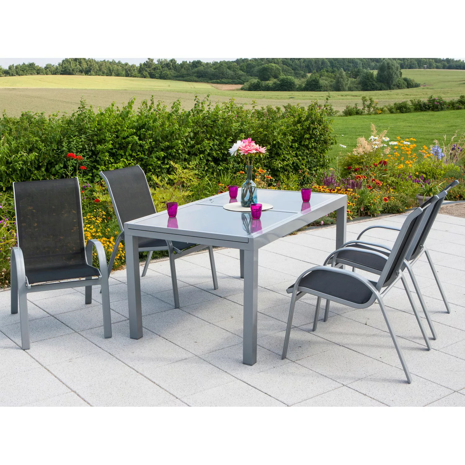 Gartenmöbel-Set Amalfi 5-tlg. Schwarz inkl. Tisch 160/220 cm x 90 cm günstig online kaufen