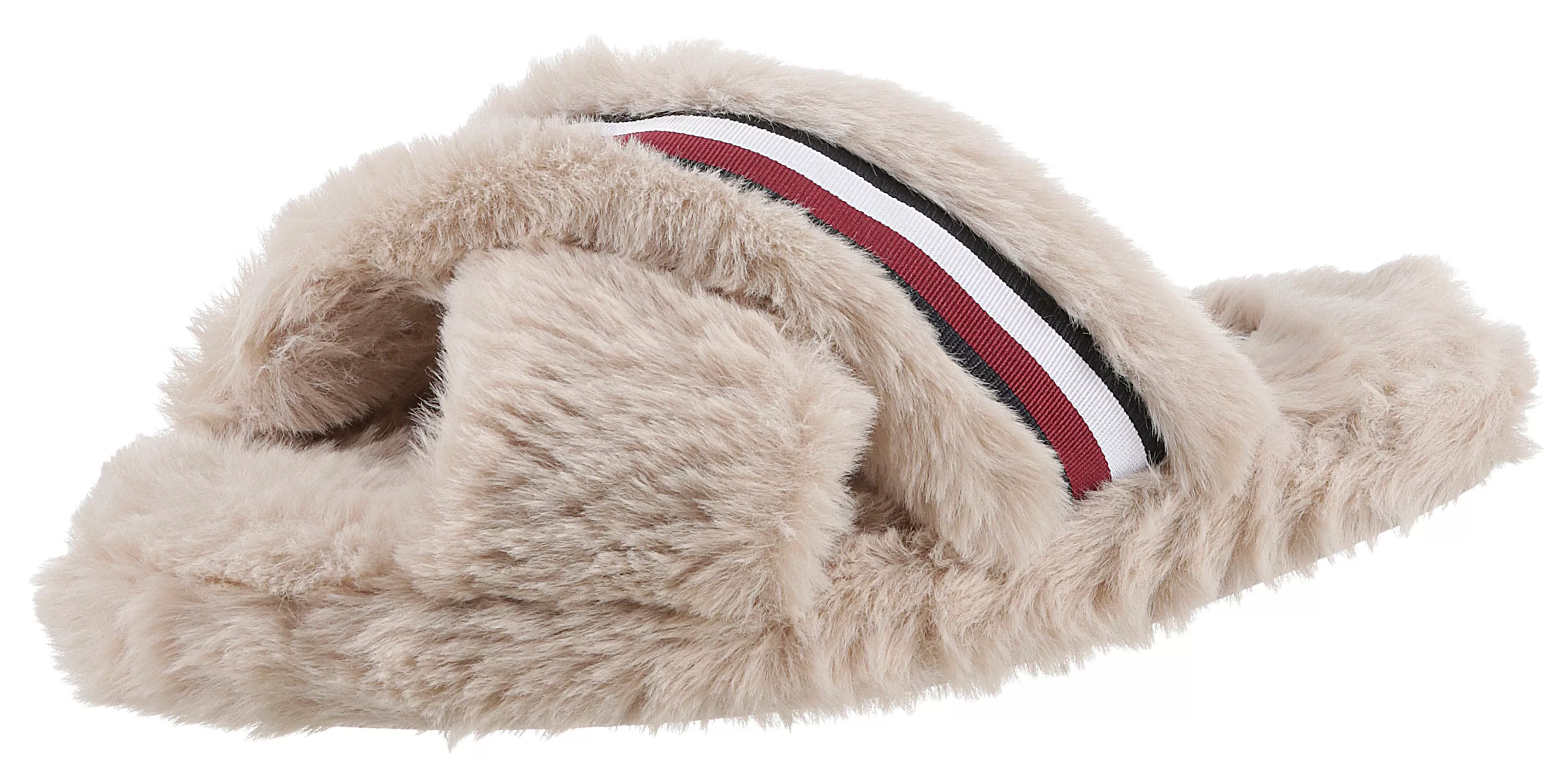 Tommy Hilfiger Plüsch Hausschuhe "FUR CROSS STRAP HOME SLIPPER", mit Streif günstig online kaufen