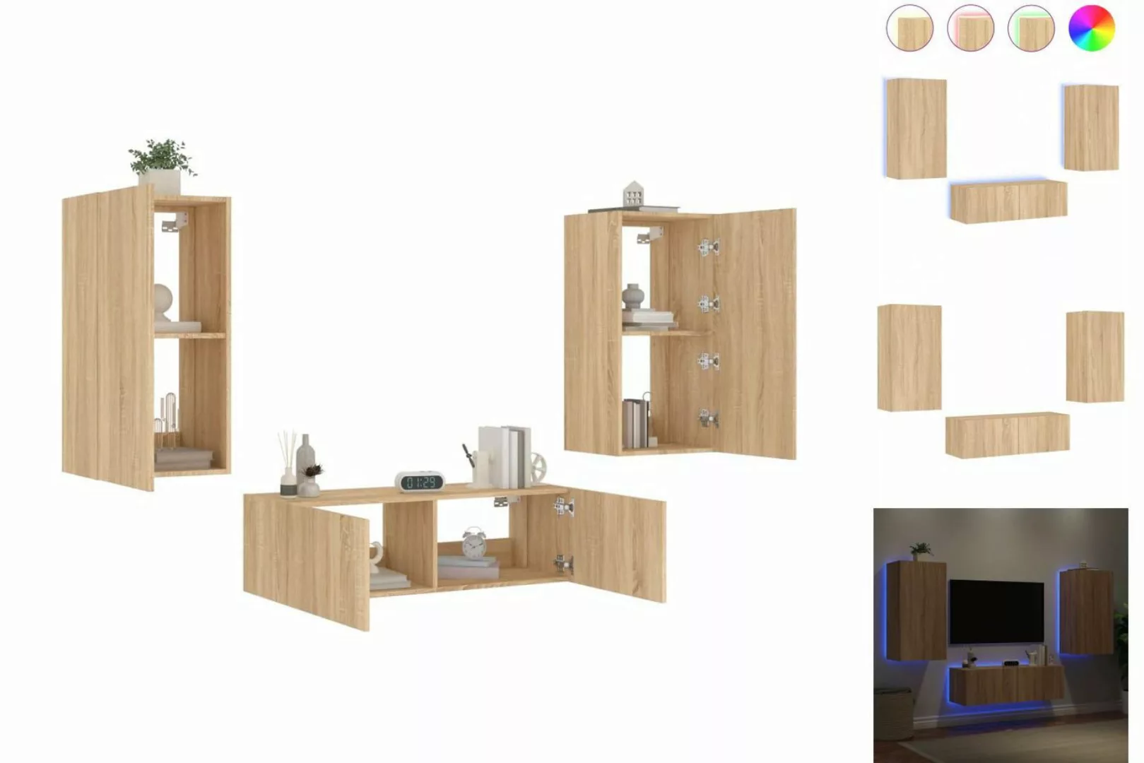 vidaXL TV-Schrank 3-tlg TV-Wohnwand mit LED-Leuchten Sonoma-Eiche günstig online kaufen