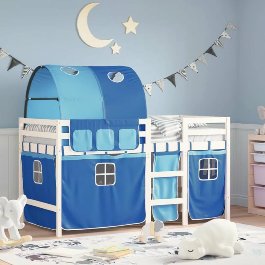 vidaXL Kinderbett Kinderhochbett mit Tunnel Blau 90x190 cm Massivholz Kiefe günstig online kaufen