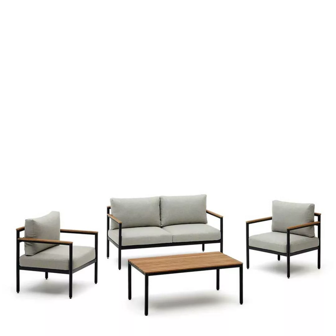 Lounge Terrassenmöbel aus Aluminium und Teak Polsterauflagen (vierteilig) günstig online kaufen