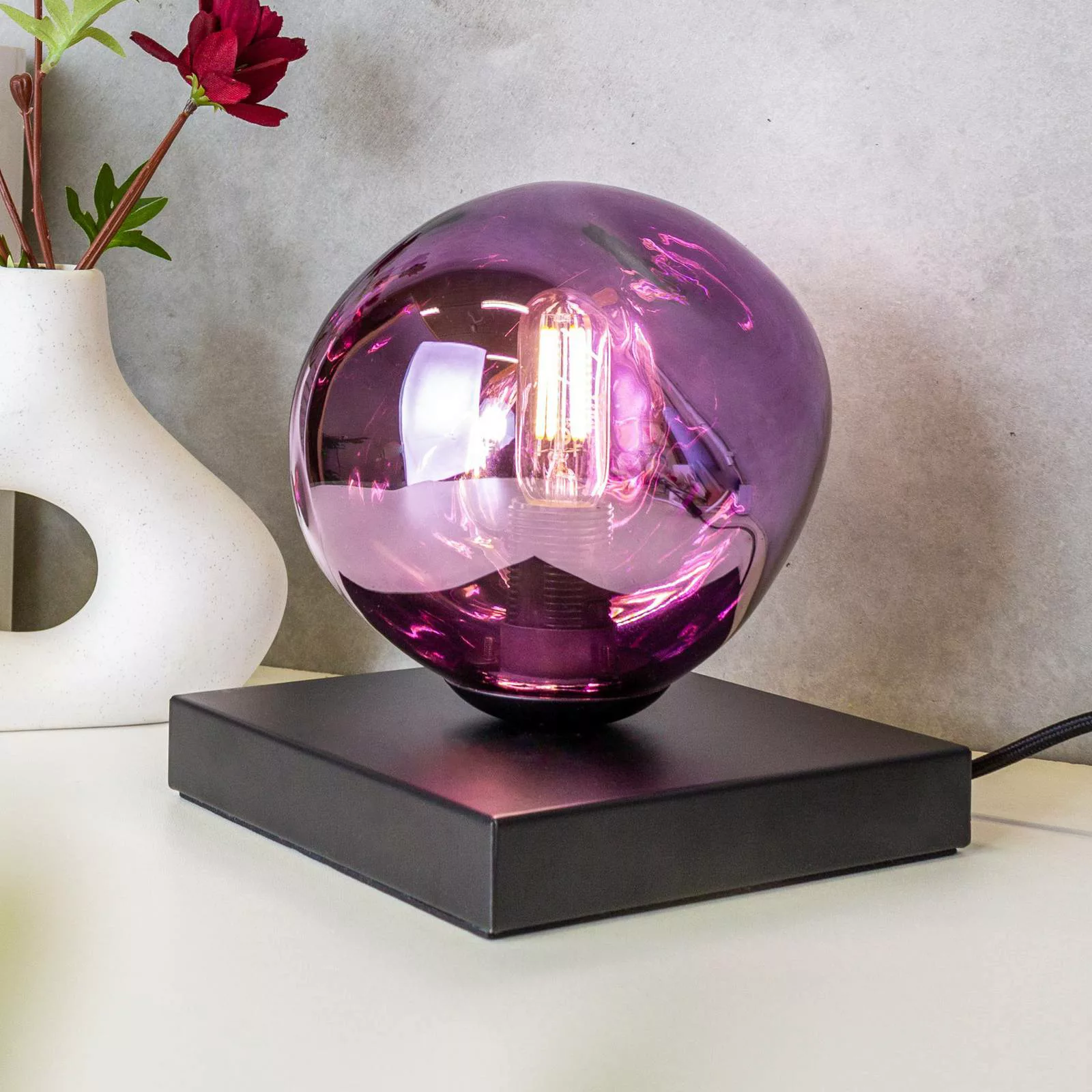 Tischleuchte Canopus, violett, Ø 15 cm, Glas, 1 x E14 günstig online kaufen