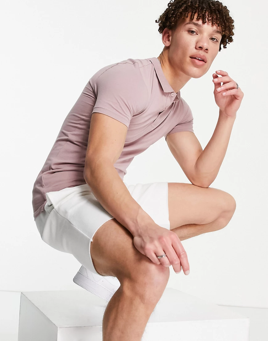New Look – Muskelpolohemd aus Jersey in Rosa günstig online kaufen