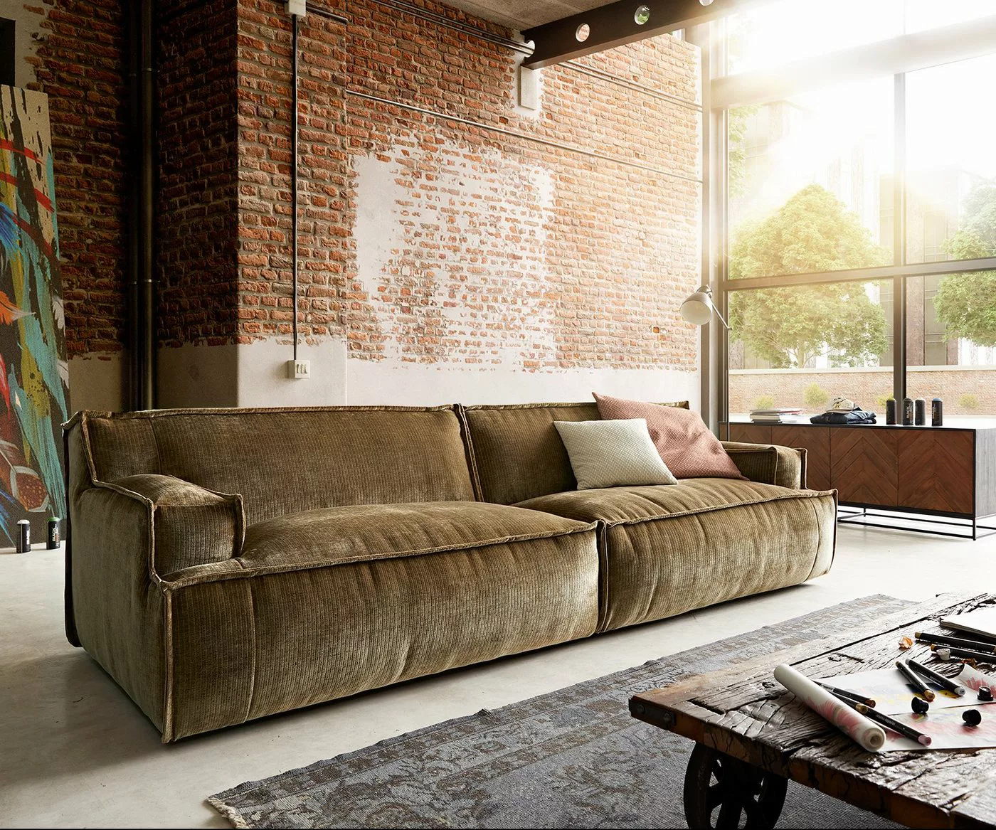 DELIFE 3-Sitzer Basit, Chenille Gold 285x110 cm Couch günstig online kaufen