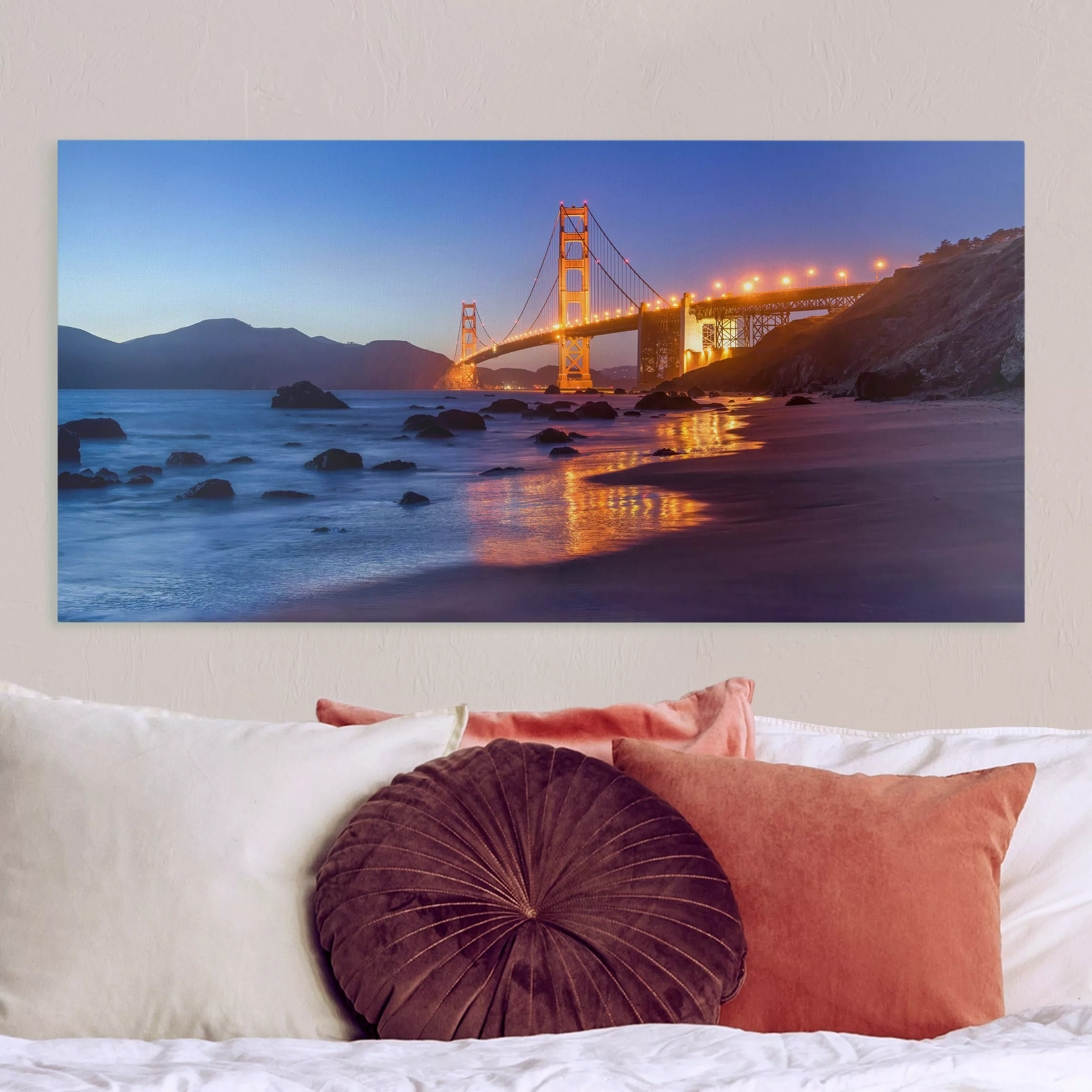 Leinwandbild Golden Gate Bridge am Abend günstig online kaufen