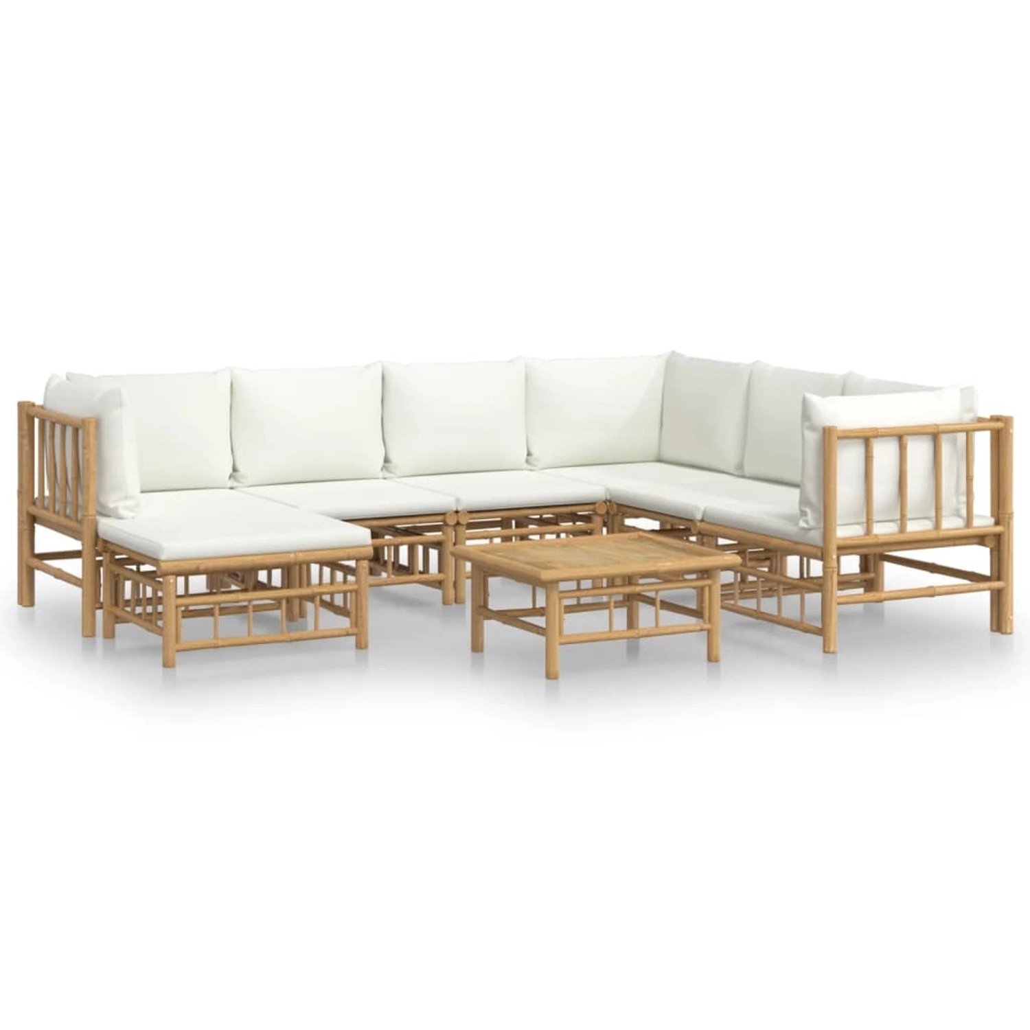 Vidaxl 8-tlg. Garten-lounge-set Mit Cremeweißen Kissen Bambus günstig online kaufen