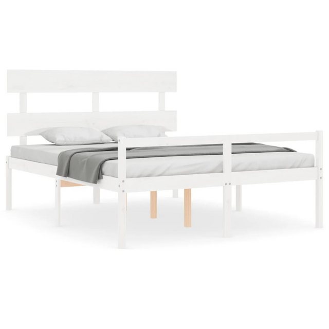 vidaXL Bett, Seniorenbett mit Kopfteil 160x200 cm Weiß Massivholz günstig online kaufen