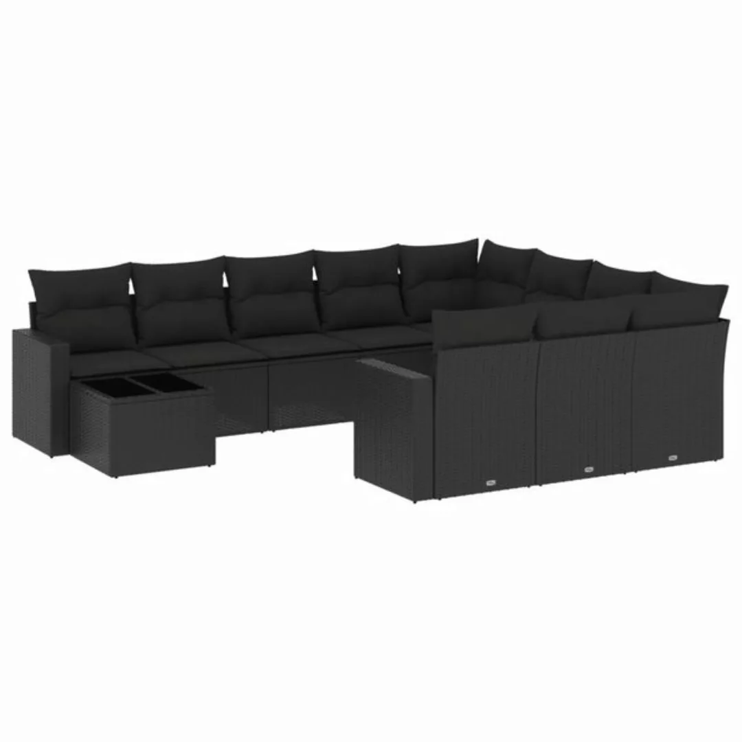 vidaXL Sofaelement 11-tlg. Garten-Sofagarnitur mit Kissen Schwarz Poly Ratt günstig online kaufen