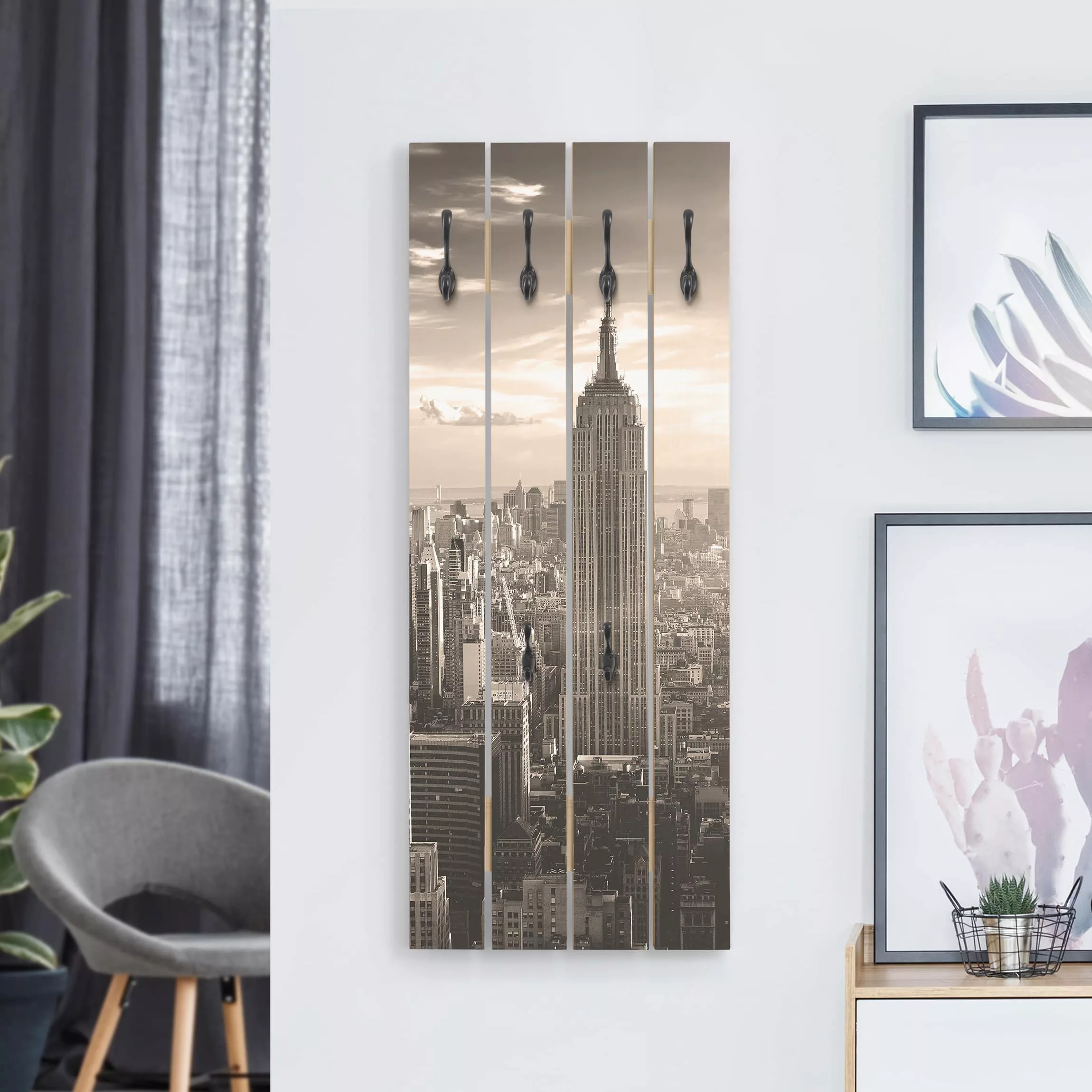 Wandgarderobe Holzpalette Vintage Manhattan Skyline günstig online kaufen