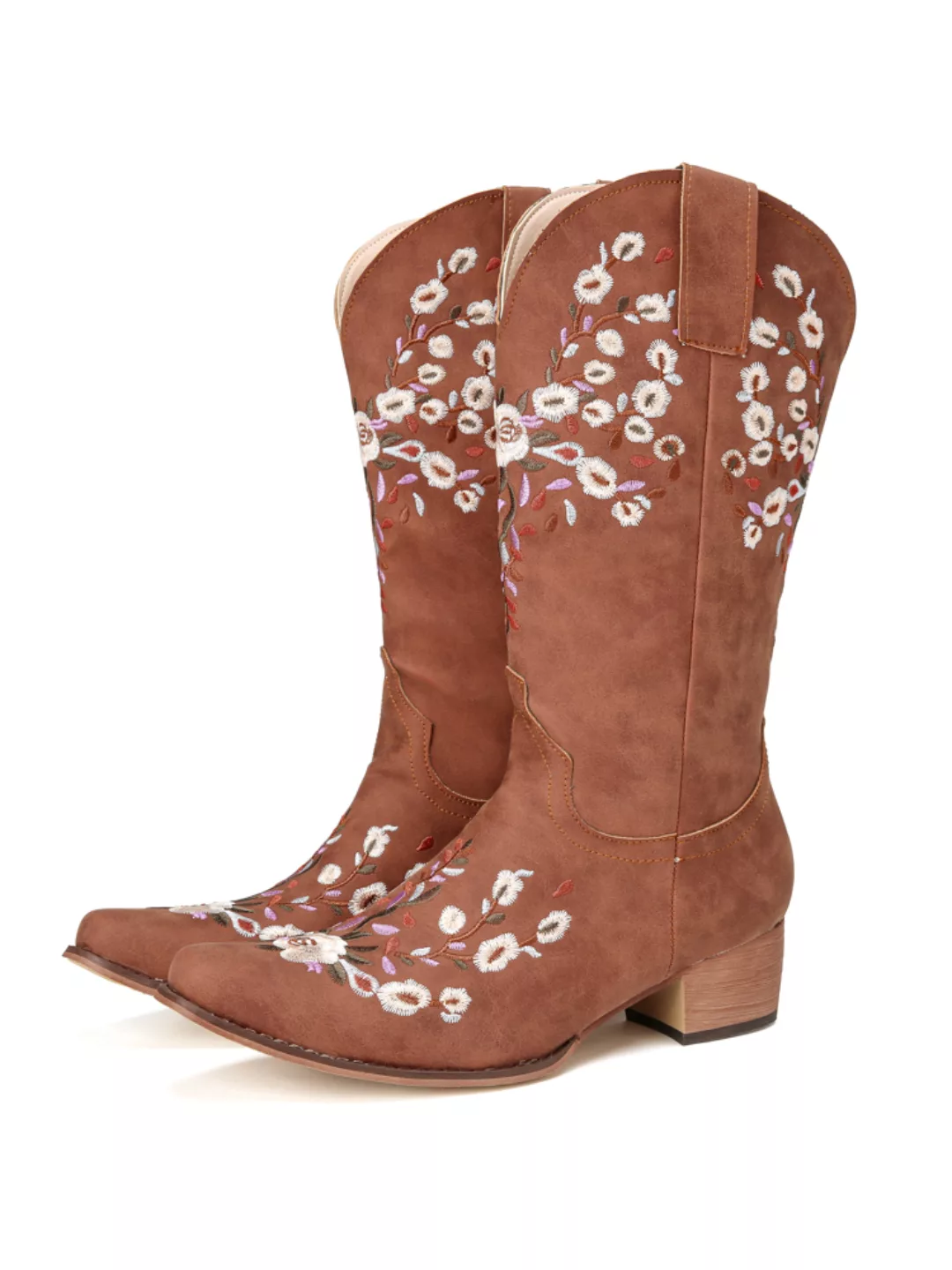 Große Größe Damen Retro-Blumen bestickter Slip-On Cowboy Stiefel günstig online kaufen