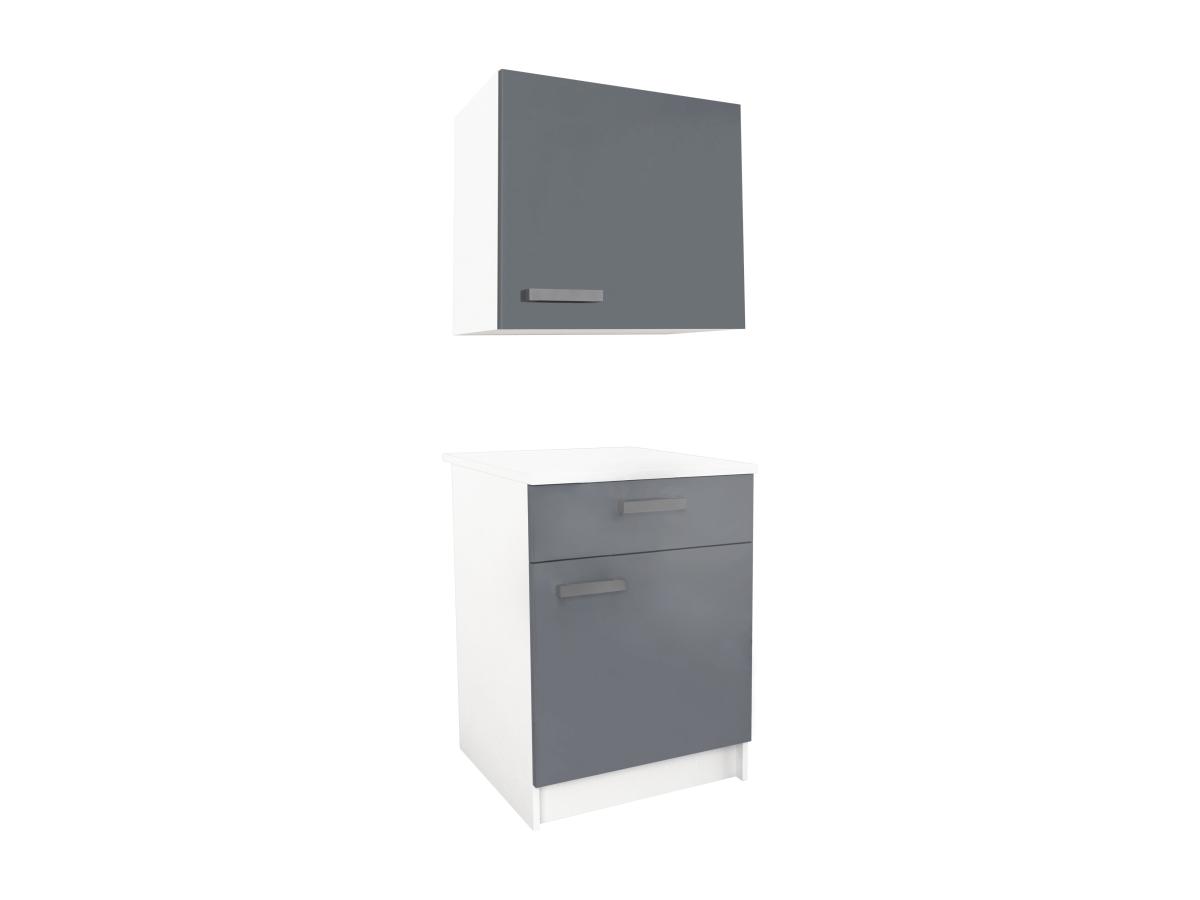 Küchenmöbel - 1 Unterschrank & 1 Oberschrank - 2 Türen & 1 Schublade - Grau günstig online kaufen