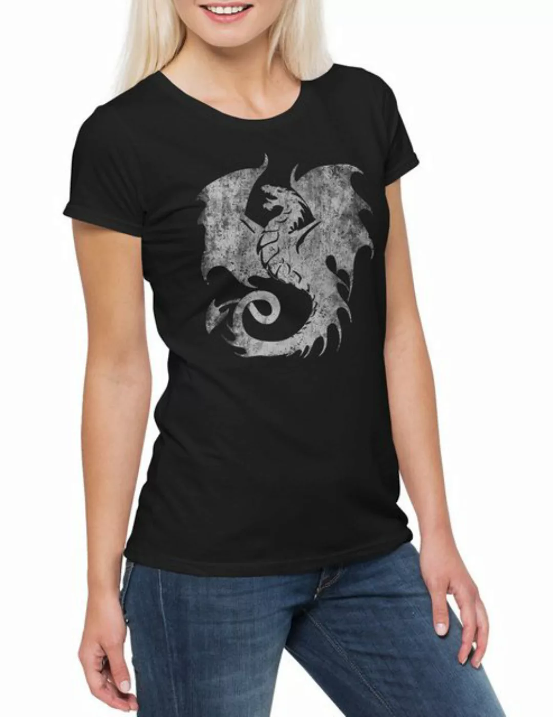 Urban Backwoods Print-Shirt Dragon V Damen T-Shirt Drache Fantasy Tattoo Mo günstig online kaufen