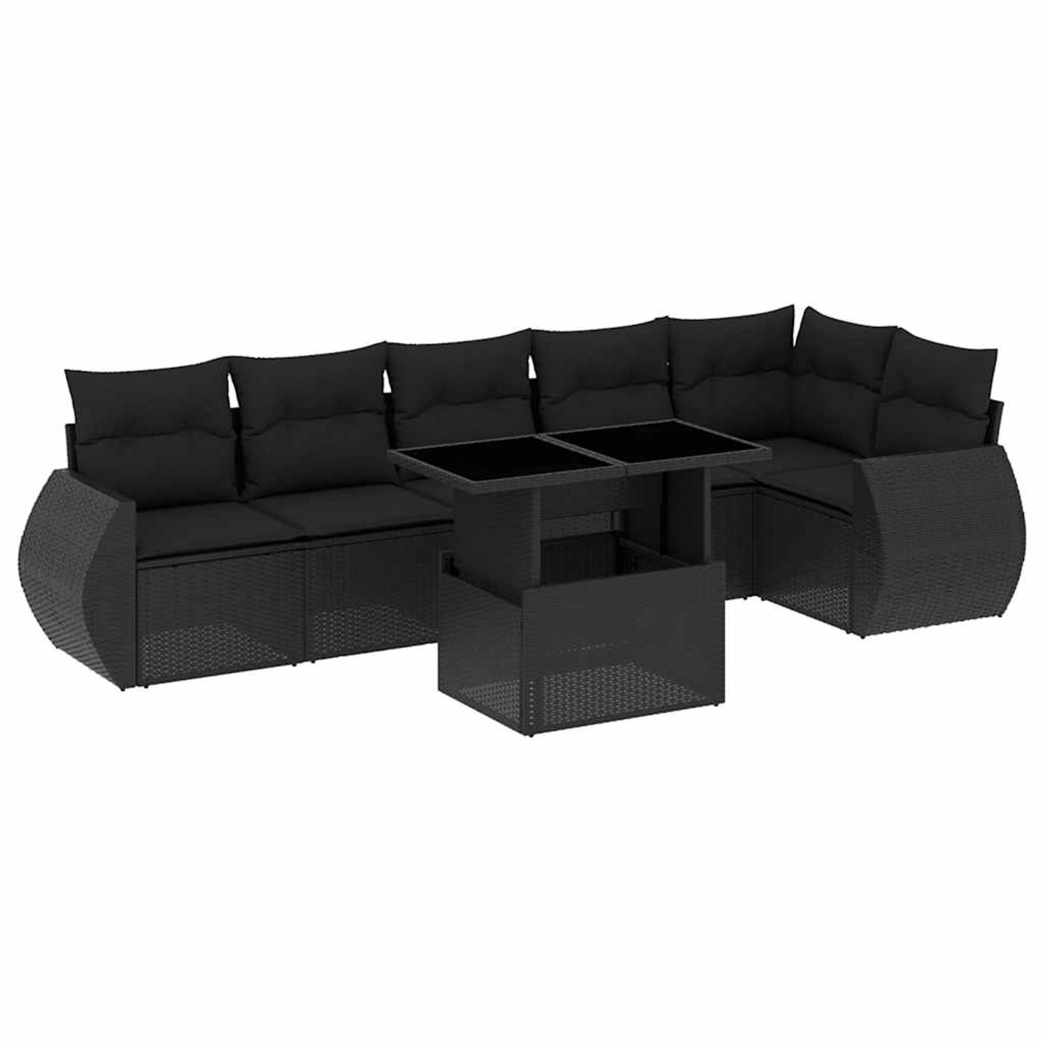 vidaXL 7-Tlg Garten-Sofagarnitur mit Kissen Schwarz Poly Rattan 3268545 günstig online kaufen