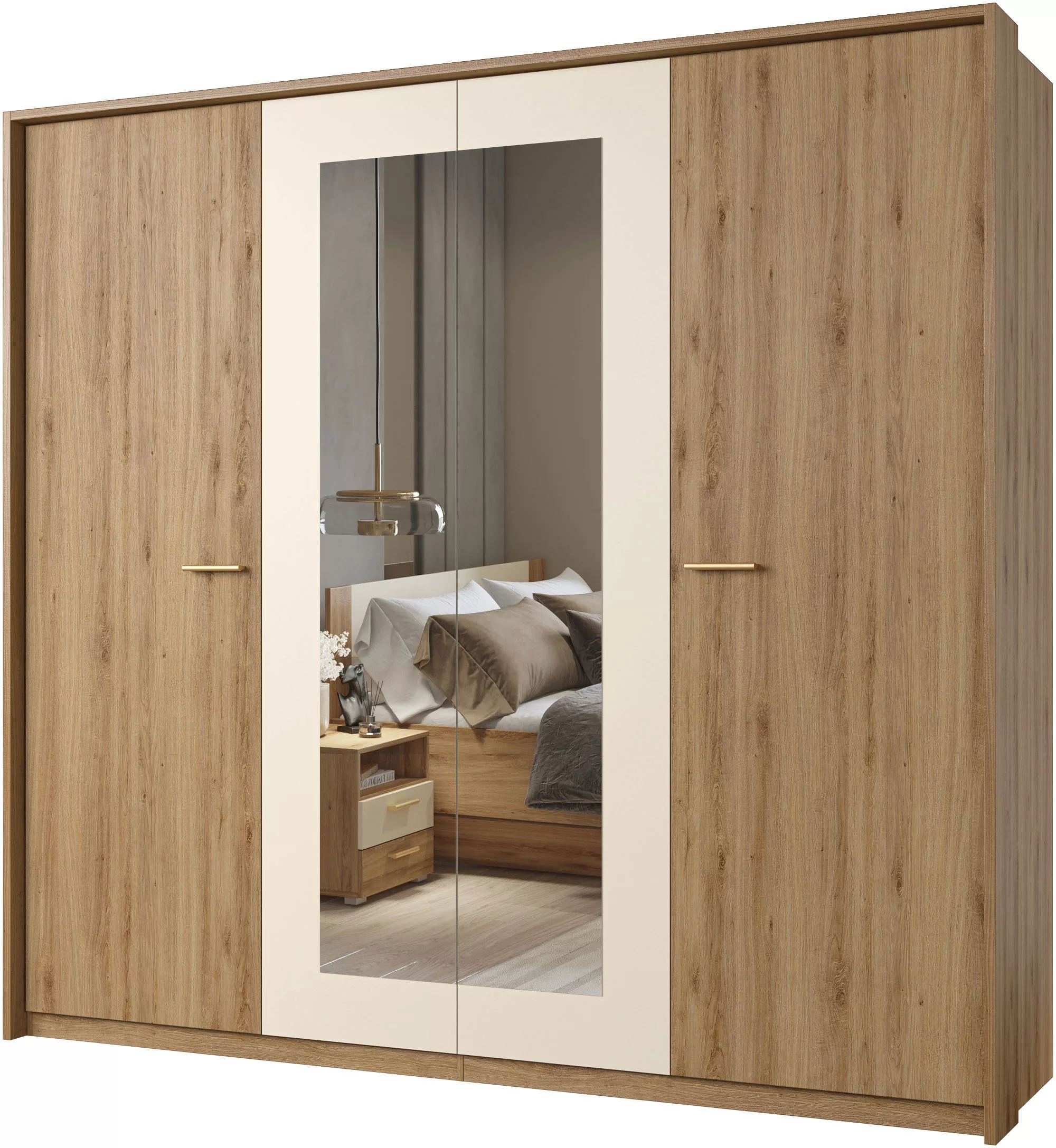 Home affaire Schlafzimmer-Set "Bitry,Set 4-St(Bett 180 cm, 2xNako, Drehtüre günstig online kaufen