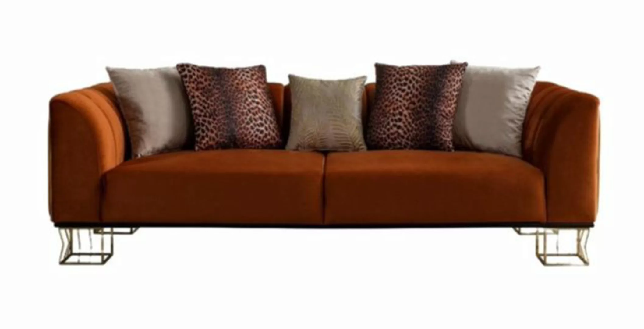 Xlmoebel 3-Sitzer Neue luxuriöse Couch mit Metallfüßen, Oranger 3-Sitzer Si günstig online kaufen