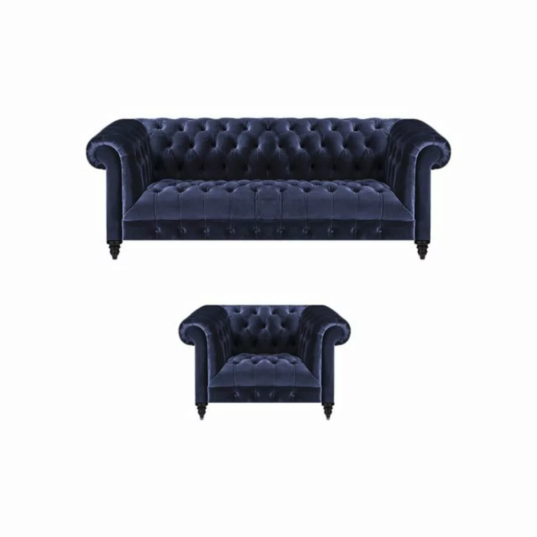 JVmoebel Chesterfield-Sofa Komplett Sessel Grau Sofa Dreisitze Couch Wohnzi günstig online kaufen
