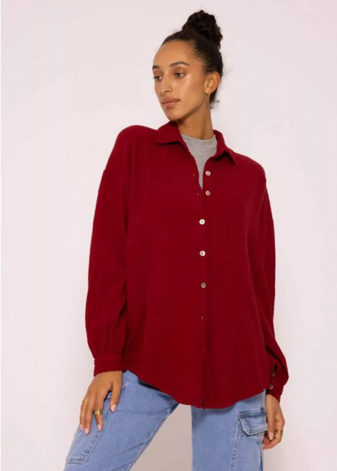 SASSYCLASSY Longbluse Oversize Musselin Bluse Damen Langarm Hemdbluse lang günstig online kaufen