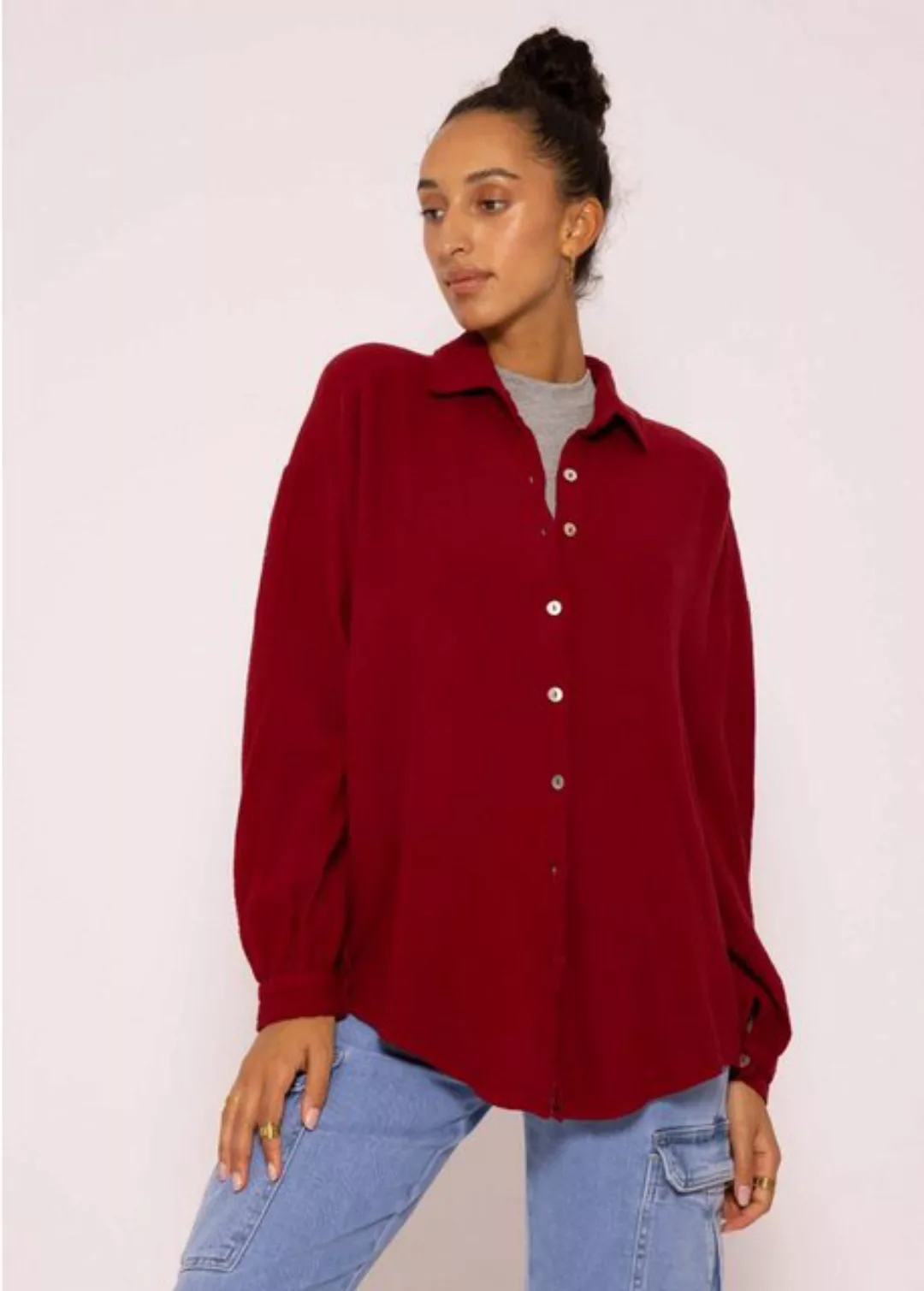 SASSYCLASSY Longbluse Oversize Musselin Bluse Damen kurz Langarm Elegant He günstig online kaufen