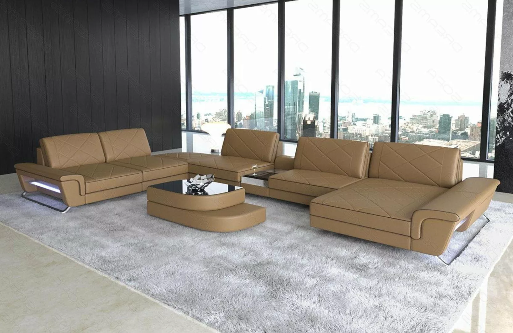 Sofa Dreams Wohnlandschaft Sofa Leder Bari XXL U Form Ledersofa, Couch, mit günstig online kaufen