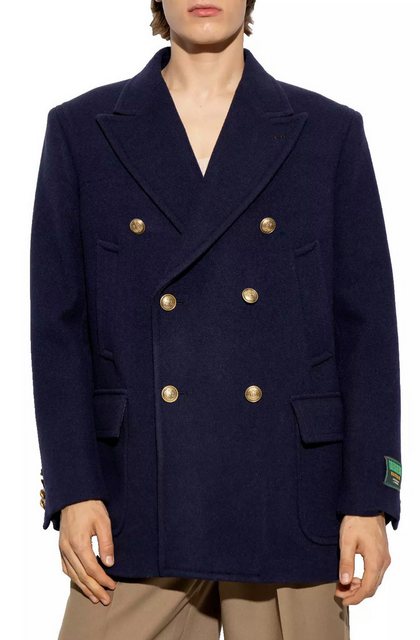 GUCCI Kurzmantel Filzwolle Peacoat Navy 46/S Goldfarbenen Knöpfen, Edle Spi günstig online kaufen