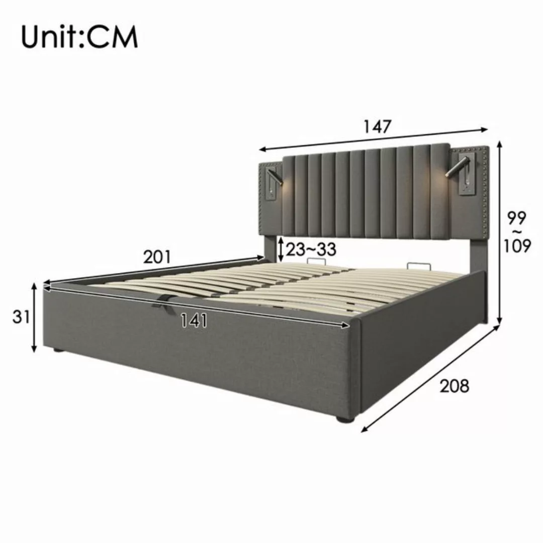 HAUSS SPLOE Polsterbett 140x200 Leselicht mit USB Ladefunktion Kopfteil, Gr günstig online kaufen