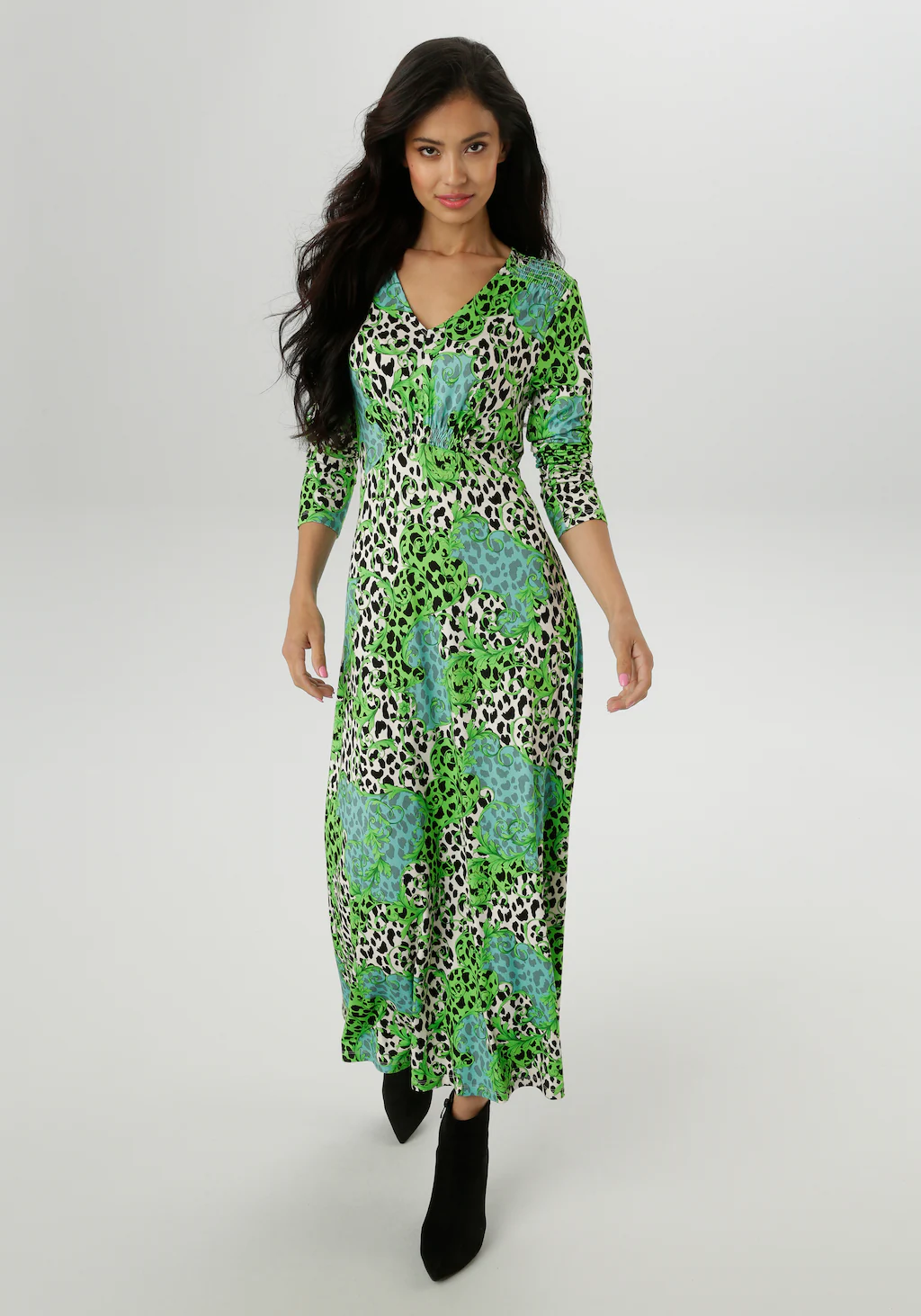 Aniston SELECTED Midikleid, mit Smok-Details und fantasievollem Leo-Print - günstig online kaufen