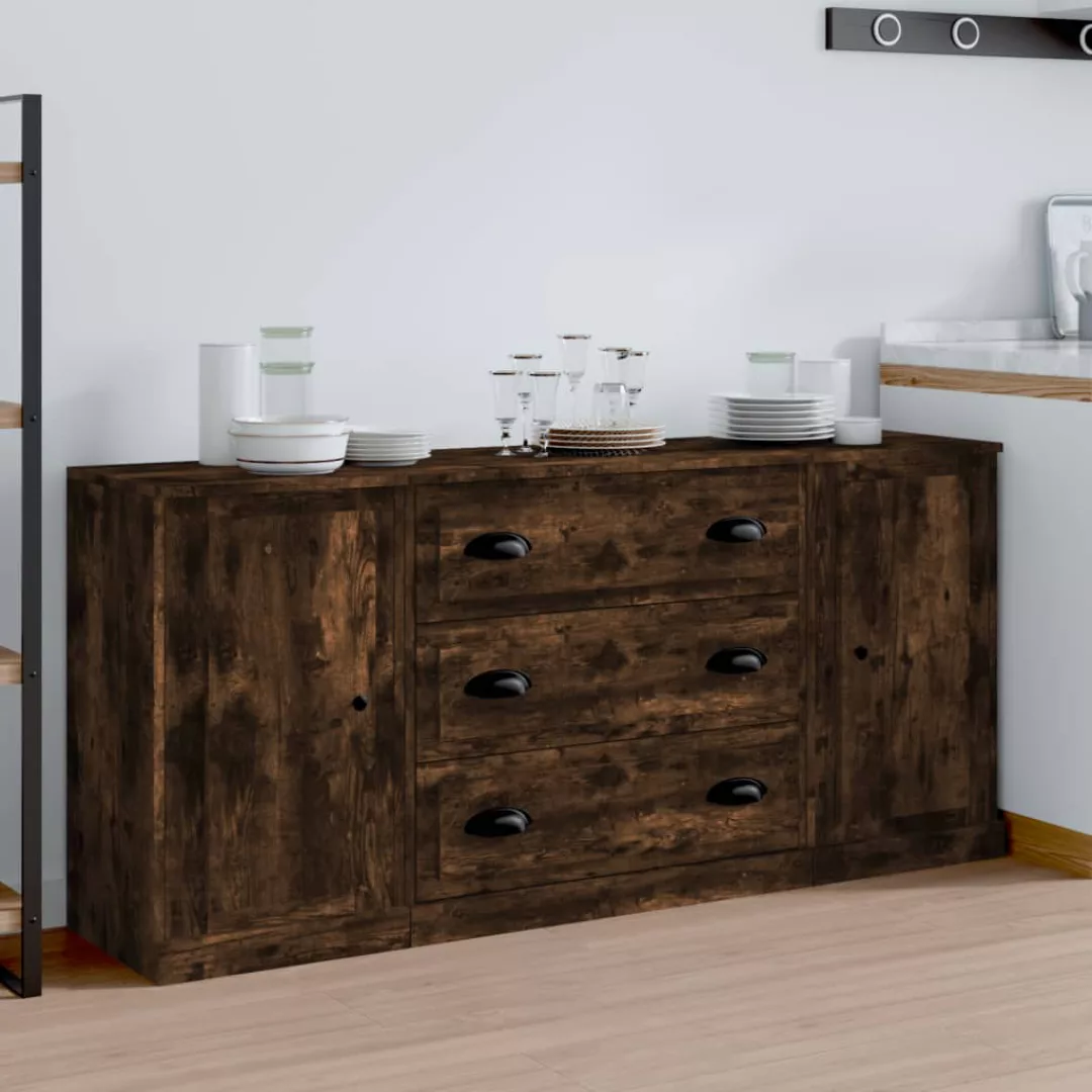 Vidaxl Sideboards 3 Stk. Räuchereiche Holzwerkstoff günstig online kaufen