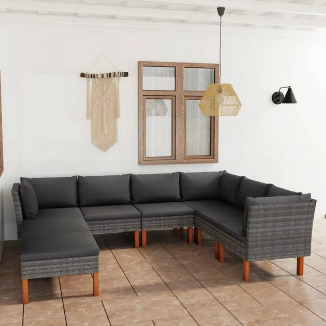 8-tlg. Garten-lounge-set Mit Kissen Poly Rattan Grau günstig online kaufen