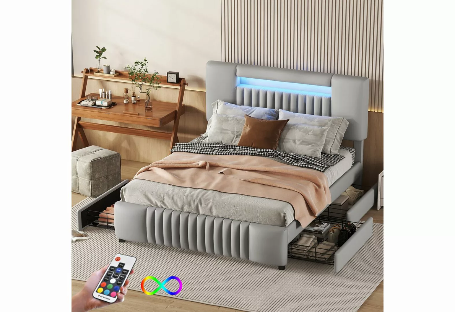 MODFU Polsterbett Stauraumbett Bett Tagesbett Doppelbett (Gästebett mit vie günstig online kaufen