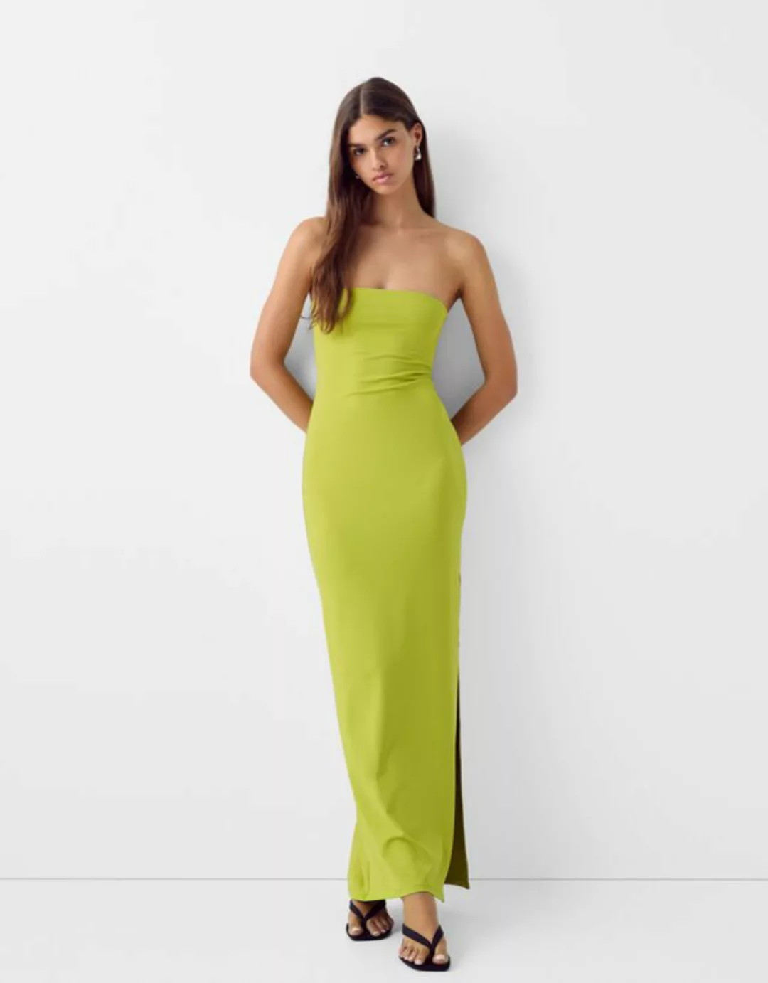 Bershka Bandeau-Midikleid Damen M Grün günstig online kaufen